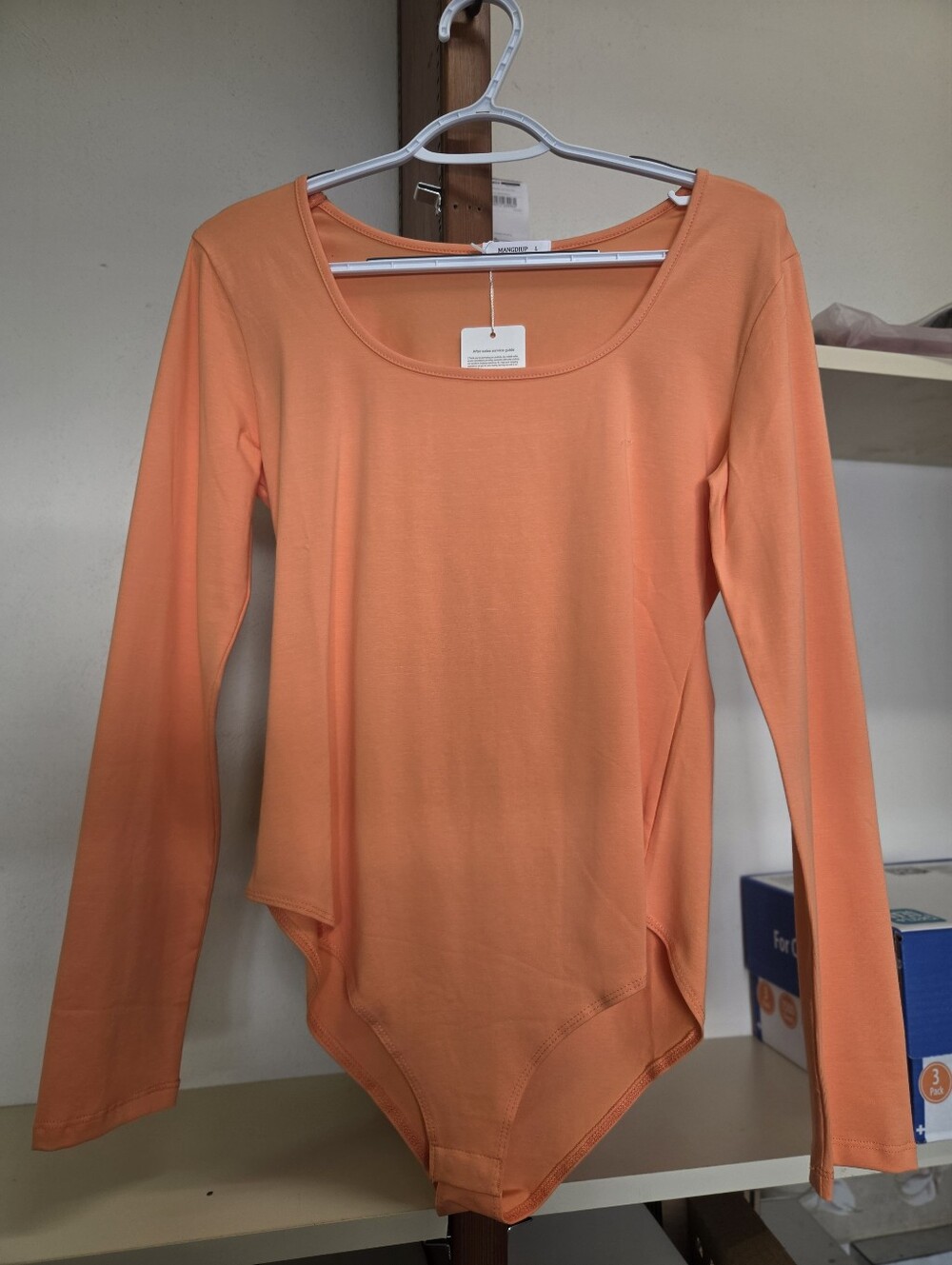 Women's Long-Sleeve Scoop Neck Bodysuit - Light Orange